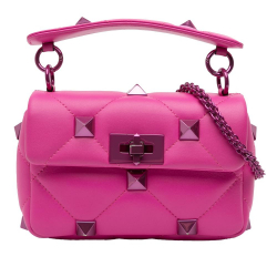 Valentino Pink Small Nappa Lacquer Monochrome Roman Stud Satchel Italy