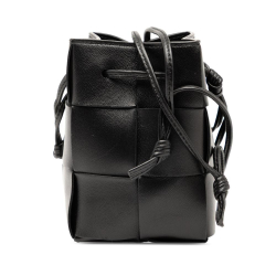 Bottega Veneta AB Bottega Veneta Black Nappa Leather Leather Mini Nappa Maxi Intrecciato Cassette Bucket Bag Italy