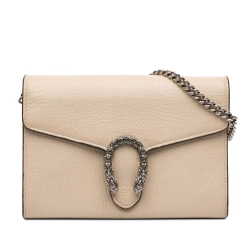 Gucci AB Gucci Brown Beige Calf Leather Mini Dionysus Wallet on Chain Italy