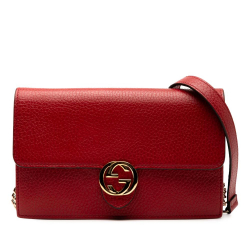 Gucci AB Gucci Red Calf Leather Interlocking G Dollar Wallet on Chain Italy