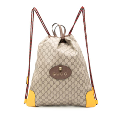 Gucci B Gucci Brown Beige Coated Canvas Fabric GG Supreme Animalier Backpack Italy