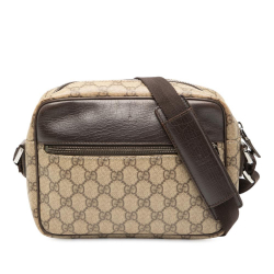 Gucci B Gucci Brown Beige Coated Canvas Fabric GG Supreme Crossbody Italy