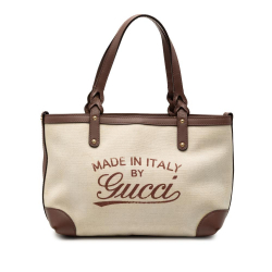 Gucci B Gucci Brown Light Beige Canvas Fabric Small Logo Craft Tote Italy