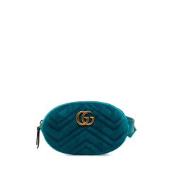 Gucci B Gucci Blue Peacock Velvet Fabric GG Marmont Matelasse Belt Bag Italy