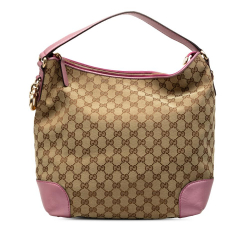 Gucci B Gucci Brown Beige Canvas Fabric GG Heart Bit Shoulder Bag Italy