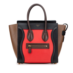 Celine B Celine Red with Multi Calf Leather Micro Tricolor Luggage Tote Italy