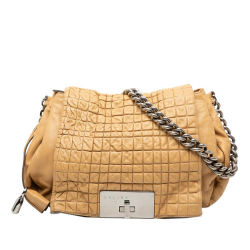 Celine Brown Light Brown Lambskin Leather Leather Lambskin Watch Me Gauffre Flap Shoulder Bag Italy