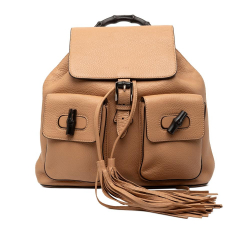 Gucci B Gucci Brown Light Brown Calf Leather Bamboo Tassel Backpack Italy