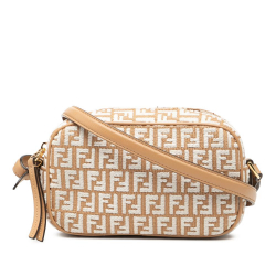 Fendi B Fendi Brown Light Brown Raffia Natural Material Mini FF 1974 Camera Bag Italy