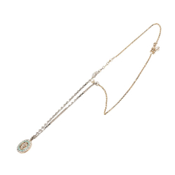 Chanel Silver Silver Plated Metal CC and Gold Plated Faux Pearl Rhinestone Pendant Necklace France