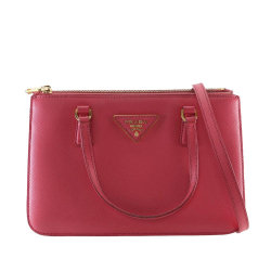 Prada AB Prada Pink Saffiano Leather Mini Lux Galleria Double Zip Satchel Italy