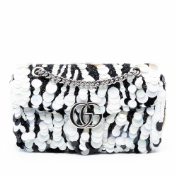 Gucci GG Marmont Small Leather & Sequin Flap Shoulder Bag Black & White