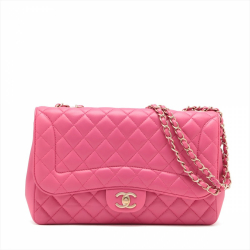 Chanel Single Flap Jumbo Leather Chain Bag Pink