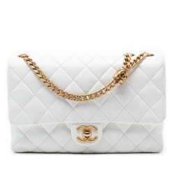 Chanel AB Chanel White Lambskin Leather Leather Medium Quilted Lambskin CC Single Flap Italy