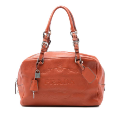 Prada B Prada Red Brick Calf Leather Vitello Daino Embossed Logo Bauletto Italy