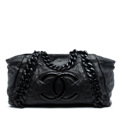 Chanel B Chanel Black Calf Leather skin Modern Chain Rhodoid East West Tote Italy