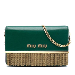 Miu Miu AB Miu Miu Green Calf Leather Fringe Crossbody Italy