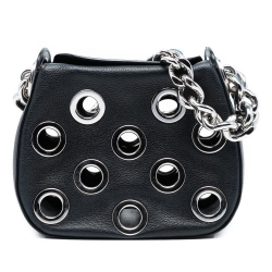 Prada AB Prada Black Calf Leather Vitello Daino Grommet Handbag Italy