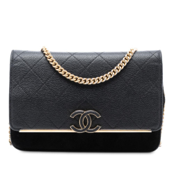 Chanel B Chanel Black Caviar Leather Leather Stitched Caviar and Suede Lady Coco Wallet On Chain Italy
