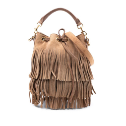 Saint Laurent B Saint Laurent Brown Suede Leather Small Emmanuelle Fringe Bucket Bag Italy
