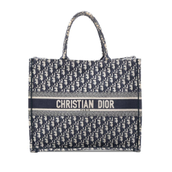 Christian Dior B Dior Blue Navy Canvas Fabric Large Oblique Embroidered Book Tote Italy