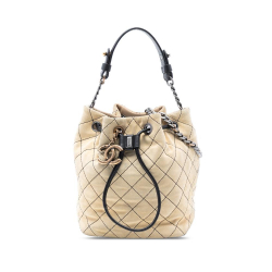 Chanel B Chanel Brown Beige with Black Suede Leather CC Wild Stitch Bucket Bag Italy