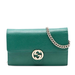 Gucci AB Gucci Green Calf Leather Interlocking G Dollar skin Wallet on Chain Italy