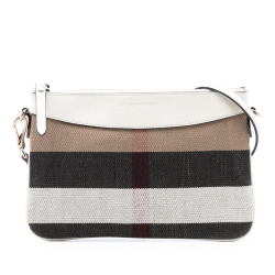 Burberry B Burberry Brown Light Brown with White Canvas Fabric Mega Check Peyton Crossbody China