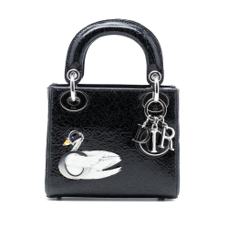 Christian Dior B Dior Black Goatskin Leather Mini Deerskin Ceramic Effect Jeweled Swan Lady Dior Italy