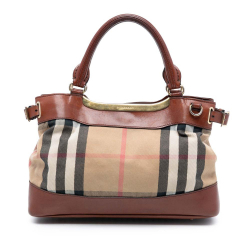 Burberry B Burberry Brown Light Brown Canvas Fabric Small House Check Bridle Hepburn Satchel Italy