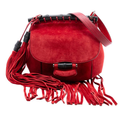 Gucci B Gucci Red Suede Leather Small Bamboo Nouveau Fringe Crossbody Italy