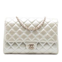 Chanel B Chanel Gold Light Gold Calf Leather CC Quilted Metallic Lambskin Flap Clutch on Chain France