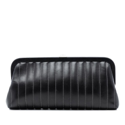 Chanel AB Chanel Black Lambskin Leather Leather Quilted Lambskin Mademoiselle Ligne Clutch France