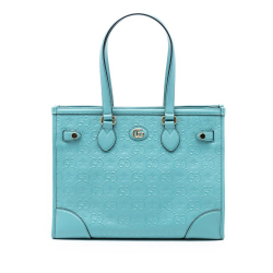 Gucci AB Gucci Blue Turquoise Calf Leather GG Star Embossed Tote Italy