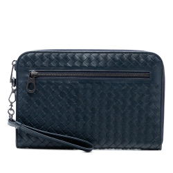 Bottega Veneta B Bottega Veneta Blue Navy Nappa Leather Leather Nappa Intrecciato Clutch Italy