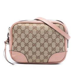 Gucci B Gucci Brown Beige with Pink Canvas Fabric GG Bree Crossbody Italy