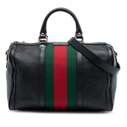 Gucci B Gucci Black Calf Leather skin Web Joy Boston Bag Italy
