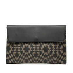 Gucci AB Gucci Brown with Black Coated Canvas Fabric GG Supreme Caleido Clutch Bag Italy