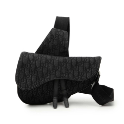 Christian Dior AB Dior Black Canvas Fabric Oblique Saddle Crossbody Italy