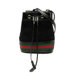 Gucci B Gucci Black Suede Leather Mini and Patent Web Ophidia Bucket Bag Italy