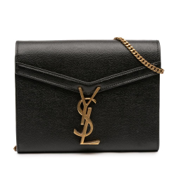 Saint Laurent AB Saint Laurent Black Calf Leather Grain De Poudre Monogram Cassandra Chain Wallet Italy