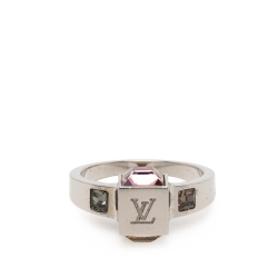 Louis Vuitton B Louis Vuitton Silver Silver Plated Metal Crystal Gamble Cocktail Ring L France