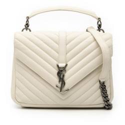 Saint Laurent White Medium Chevron Sheepskin Monogram College Satchel Italy
