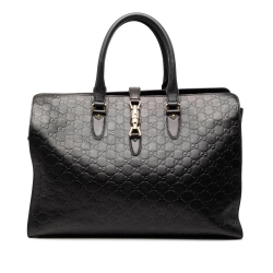 Gucci B Gucci Black Calf Leather Guccissima Jackie Tote Italy