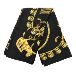 Hermès AB Hermès Black Silk Fabric Les Cavaliers d Or Scarf 90 France
