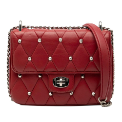 Miu Miu B Miu Miu Red Calf Leather Studded Matelasse Crossbody Turkey