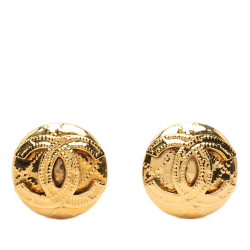Chanel AB Chanel Gold Gold Plated Metal CC Round Clip on Earrings France