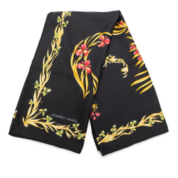 Hermès AB Hermès Black Silk Fabric Cheval Fleuri Scarf France