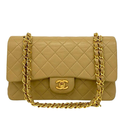 Chanel B Chanel Brown Nude Lambskin Leather Leather Medium Classic Lambskin Double Flap France