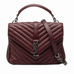 Saint Laurent Red Medium Quilted Chevron Sheepskin College Satchel Italy